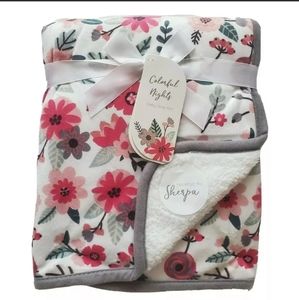 Baby Girls Plush Sherpa Floral Blanket